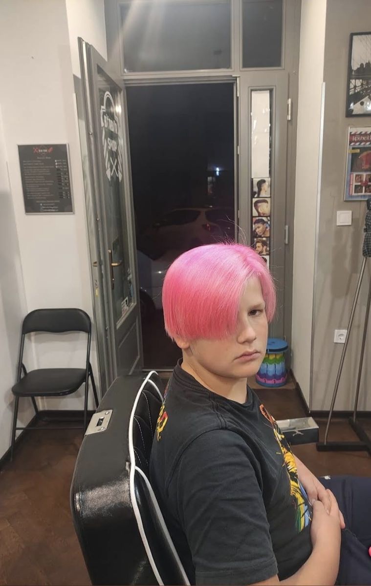 Kids' haircut with pink hair colour