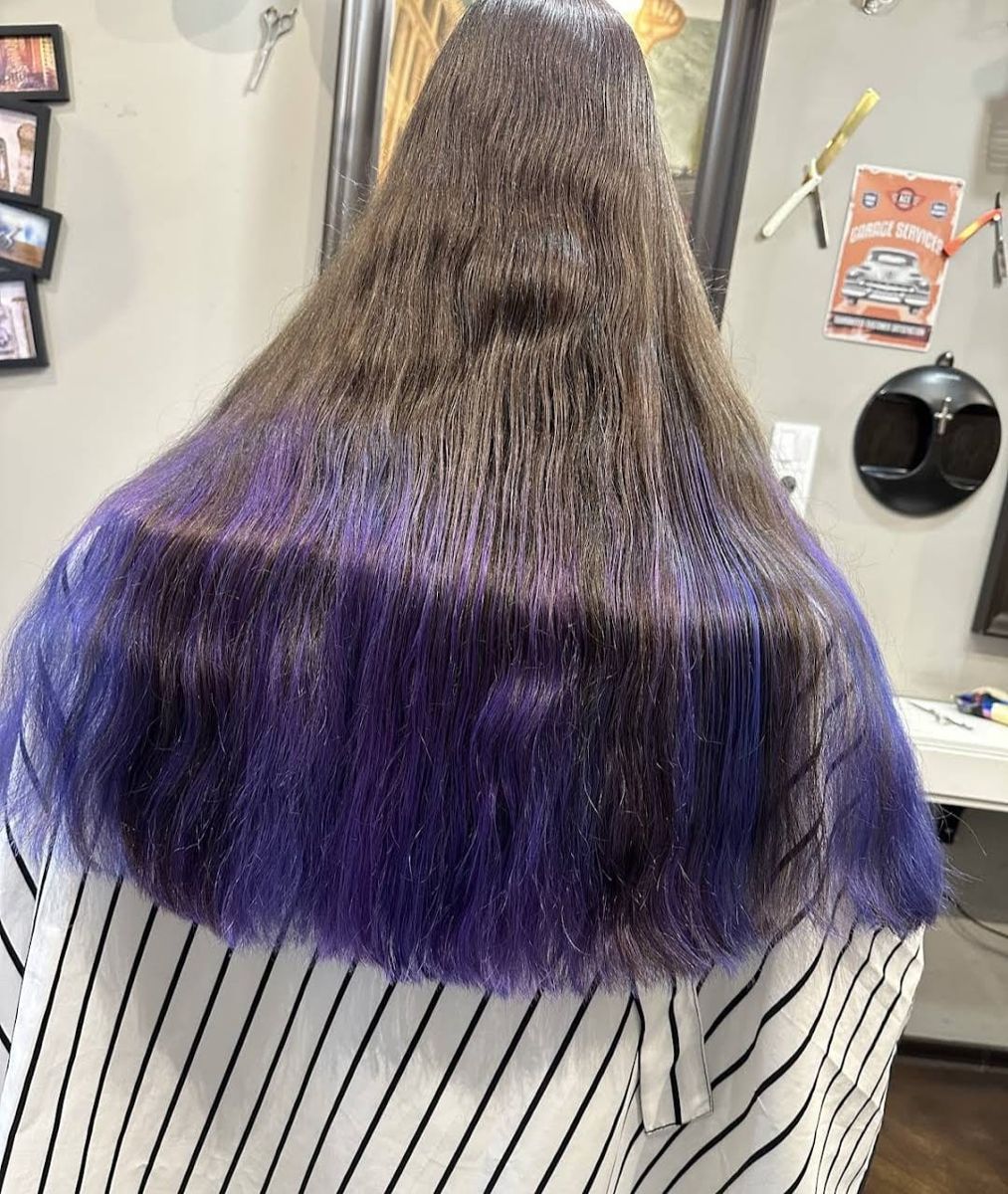 Long hair with purple balayage colour