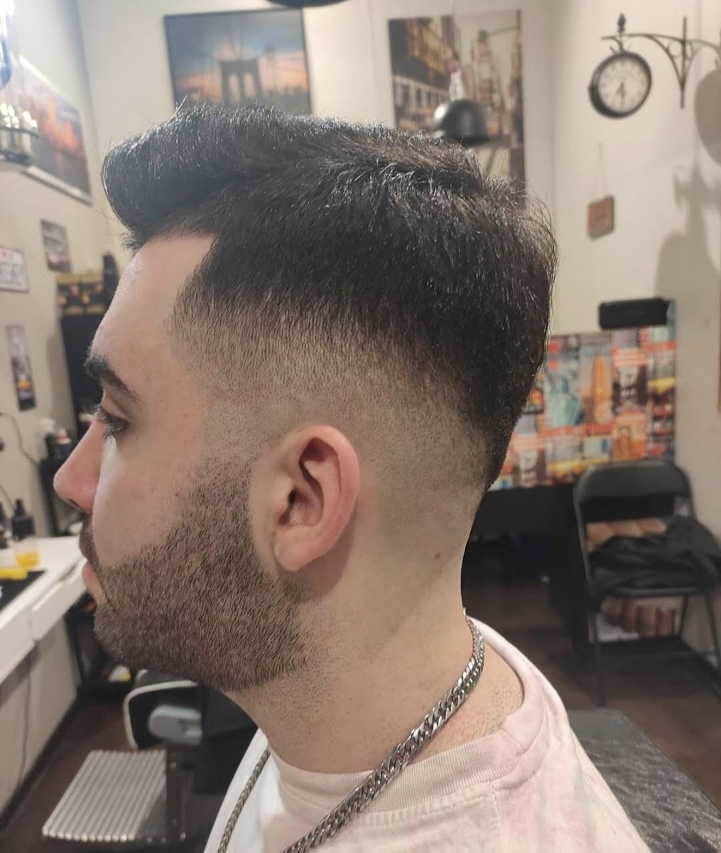 Textured quiff fade with beard shaping