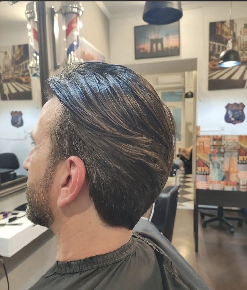 Swept-back blowout hairstyle